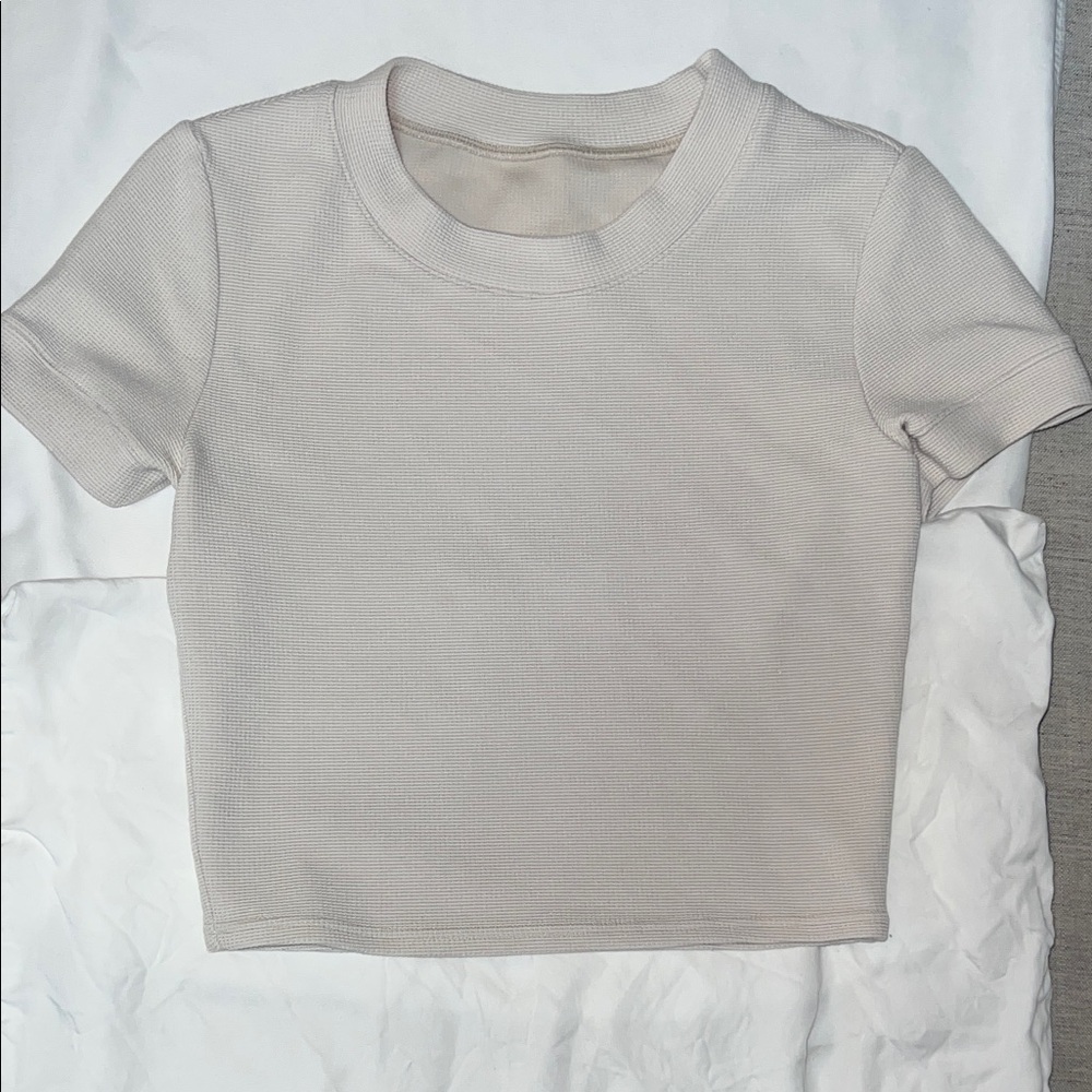 ALO Yoga Micro Waffle Sierra Short Sleeve Top in Bone